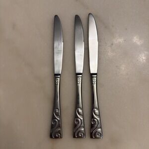 Lot of 3 Oneida "Stanhope"  Stainless Dinner Knife/Knives Scrolls *Discontinued*
